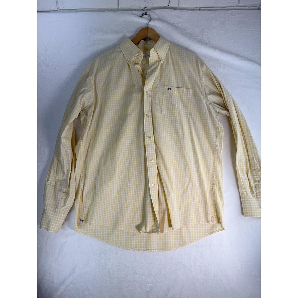 Southern Tide Shirt Mens Large Yellow Gingham Check Button Down Long Sleeve